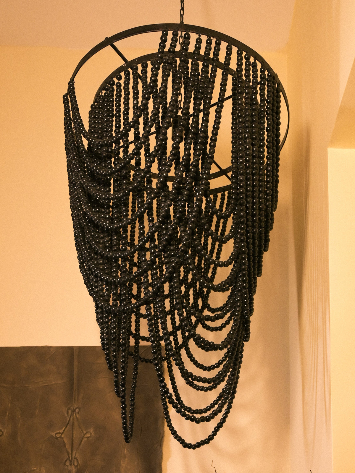 Black Wooden Beaded Chandelier