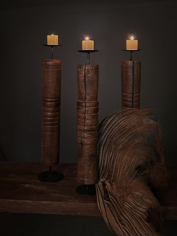 Wooden Carved Candlestands (Set of 3)
