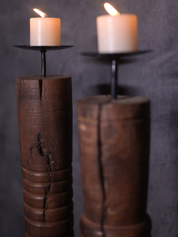 Wooden Carved Candlestands (Set of 3)