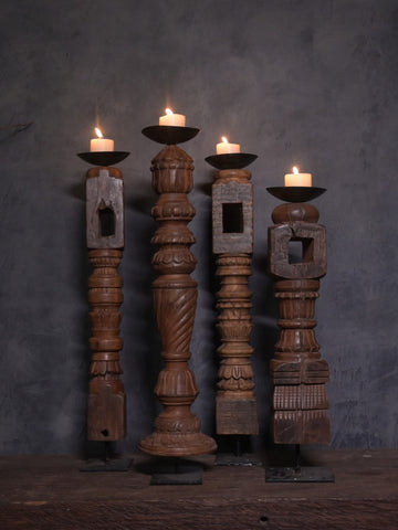 Wooden Carved Candlestands (Set of 4)