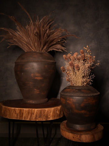 Wooden Textured Glazed Pot